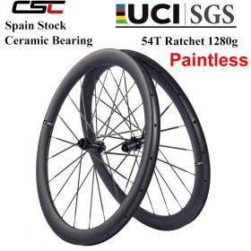 EU Stock | 1150g 35mm 40mm 50mm Hooked Tubeless Carbon Wheelset  with Carbon Spokes 54T Ratchet Hub & Ceramic Bearings for 700C Gravel Bikes Paintless Carbon finish 