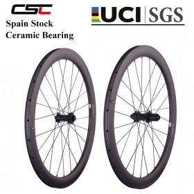 Europe warehouse Center Lock Straight Pull Disc Brake carbon wheelset 30mm width 35mm/45mm/50mm Clincher Tubeless Carbon Cyclocross Bicycle wheels Ceramic Bearing Pillar 1423 Spoke 12x100/12x142mm Thru Axle